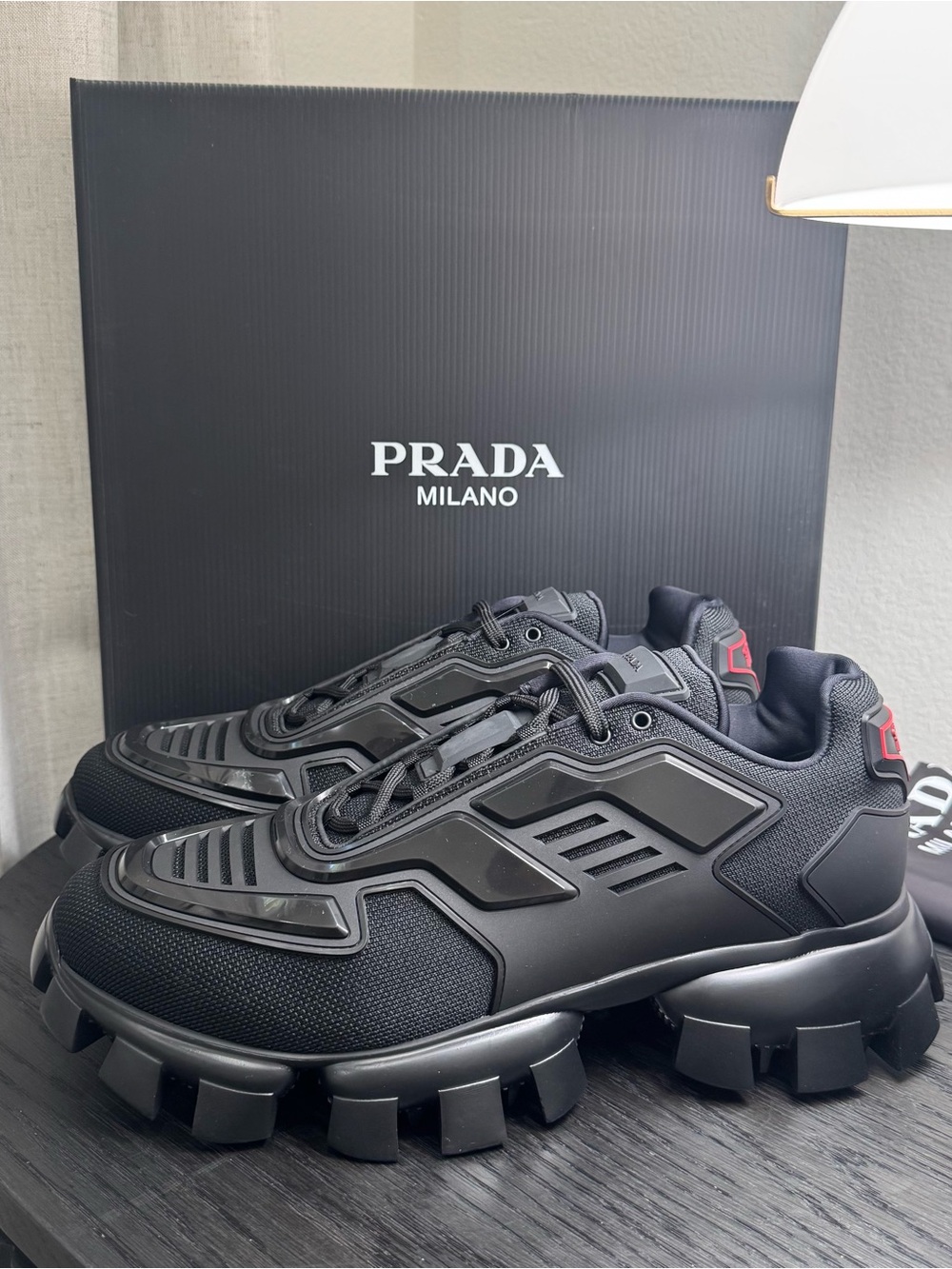 Prada Cloudbust Thunder Knit Fabric Sneakers Black 13